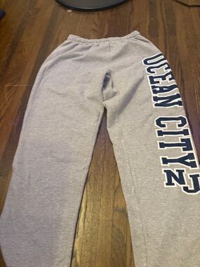 Ocean Drive Gray Sweatpants with Navy Side Lettering